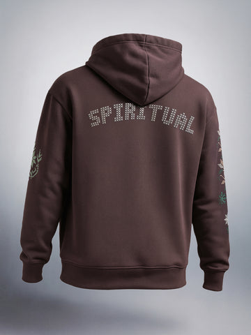 Men's Brown Relaxed Fit Embroided Casual Sweatshirt