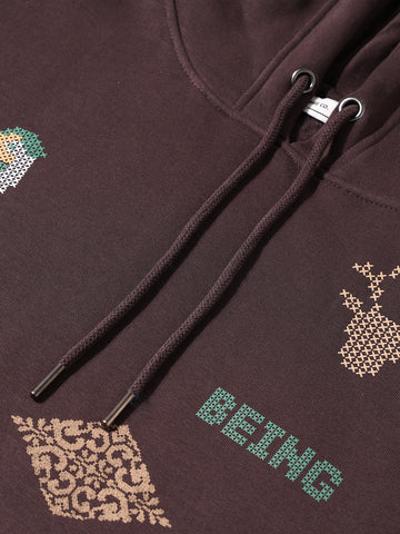 Men's Brown Relaxed Fit Embroided Casual Sweatshirt