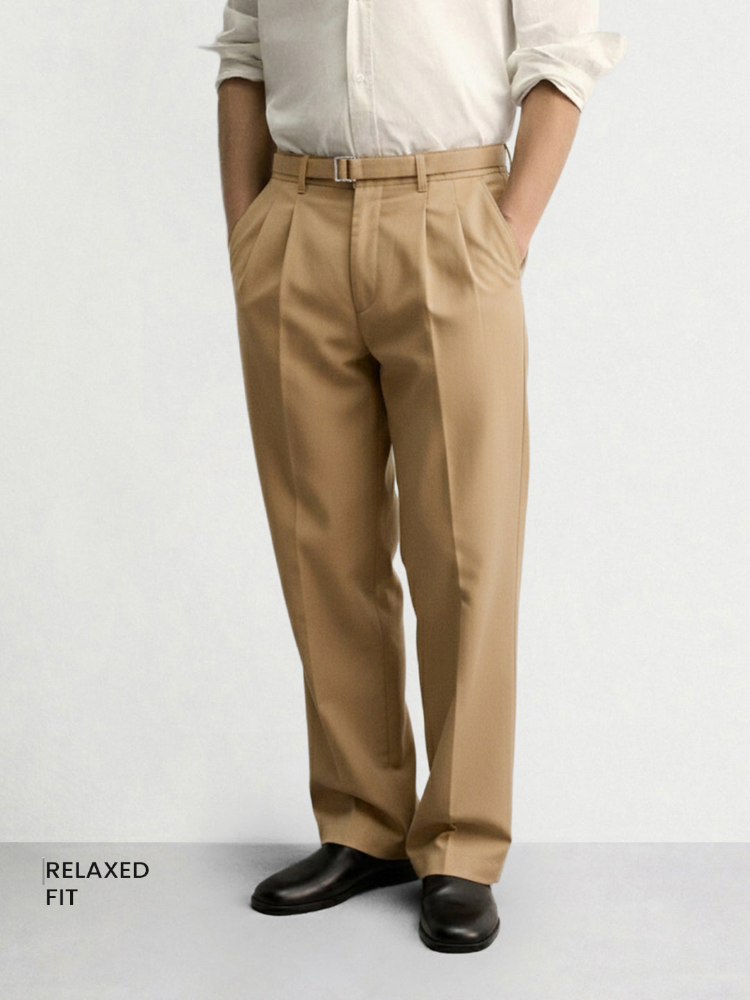 Men's Khaki Relaxed Fit Solid Utility Trousers