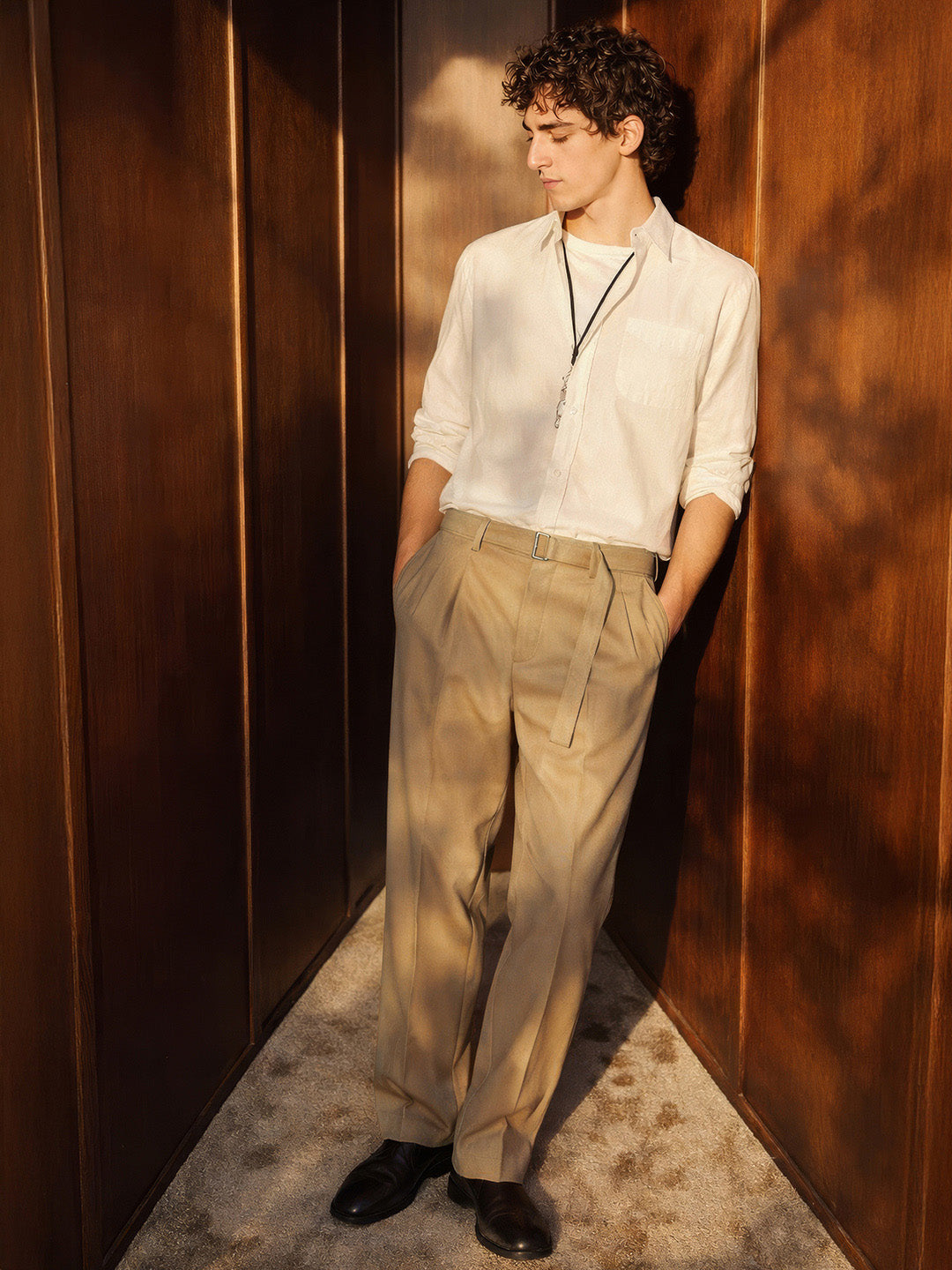 Men's Khaki Relaxed Fit Solid Utility Trousers