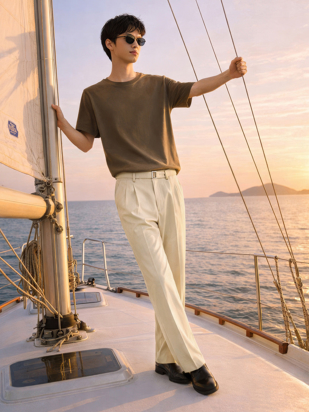 Men's Beige Relaxed Fit Solid Utility Trousers