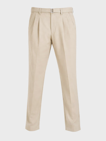 Men's Beige Relaxed Fit Solid Utility Trousers