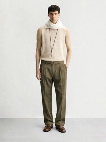 Men's Green Relaxed Fit Solid Utility Trousers