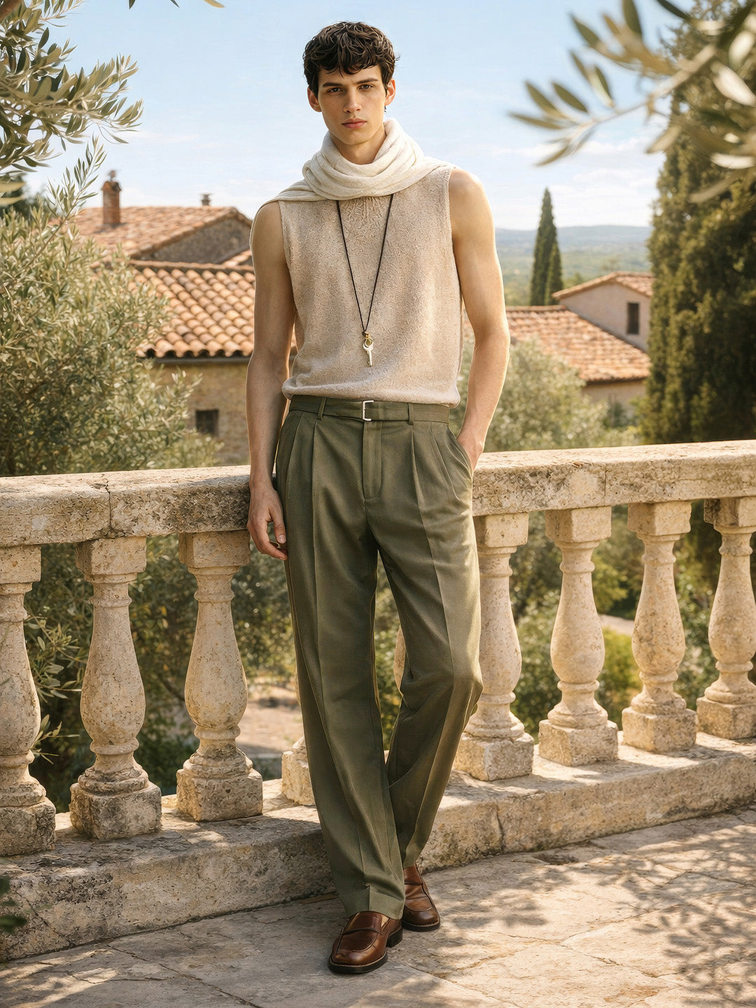 Men's Green Relaxed Fit Solid Utility Trousers