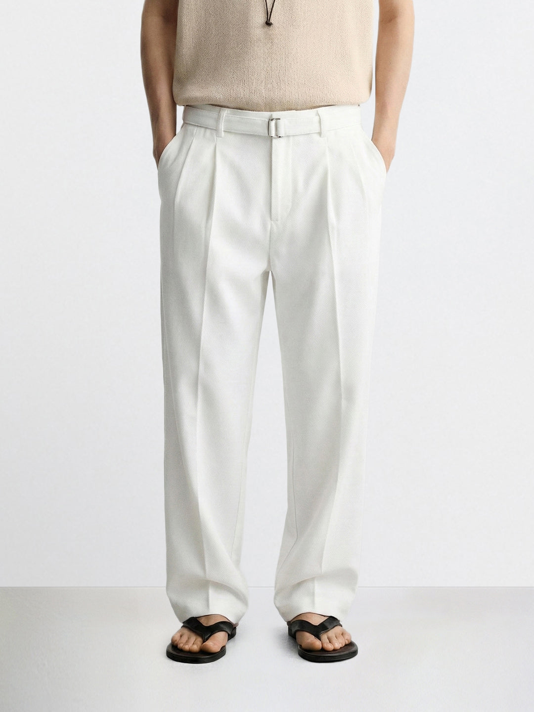 Men's White Relaxed Fit Solid Utility Trousers