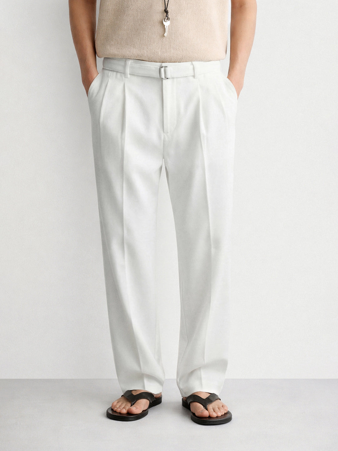 Men's White Relaxed Fit Solid Utility Trousers