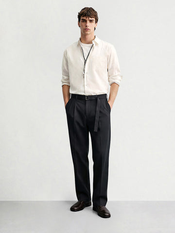 Men's Black Relaxed Fit Solid Utility Trousers