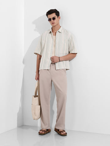 Men's Green Boxy Fit Resort Wear Textured Shirt