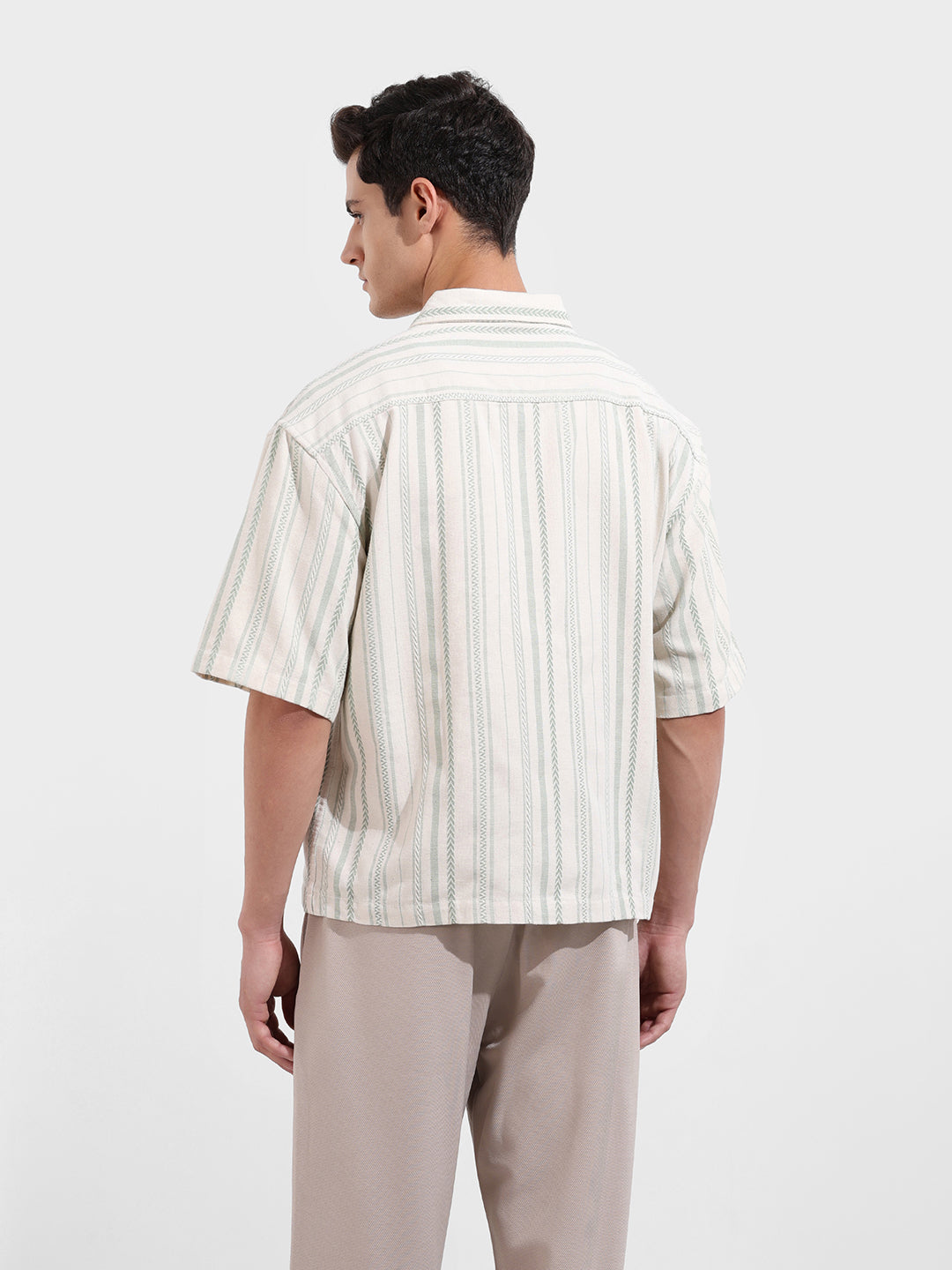 Men's Green Boxy Fit Resort Wear Textured Shirt