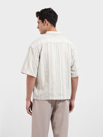 Men's Green Boxy Fit Resort Wear Textured Shirt