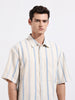 Men's Cream Boxy Fit Resort Wear Textured Shirt
