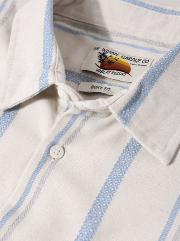 Men's Cream Boxy Fit Resort Wear Textured Shirt