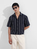 Men's Navy Blue Boxy Fit Resort Wear Textured Shirt