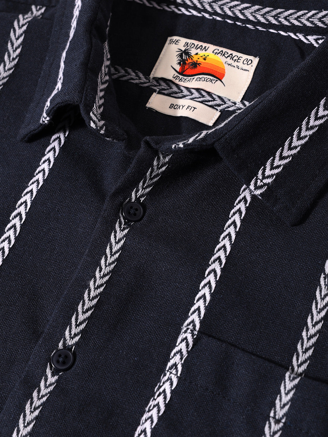 Men's Navy Blue Boxy Fit Resort Wear Textured Shirt