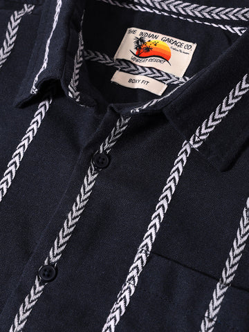 Men's Navy Blue Boxy Fit Resort Wear Textured Shirt