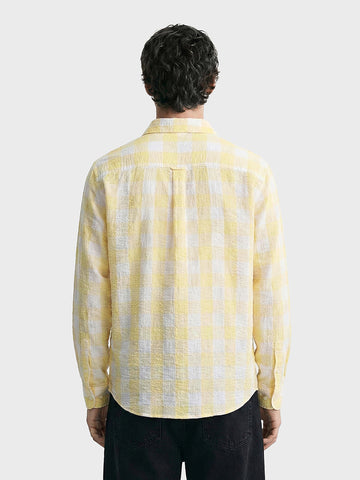 Men's Yellow Relaxed Fit Checked Casual Shirt