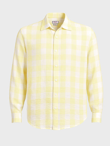 Men's Yellow Relaxed Fit Checked Casual Shirt