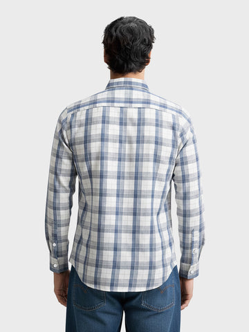 Men's Blue Relaxed Fit Checked Casual Shirt