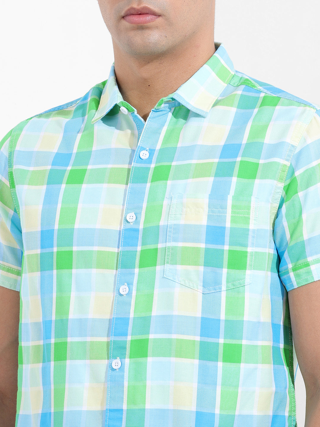 Men's Green Slim Fit Checked Casual Shirt