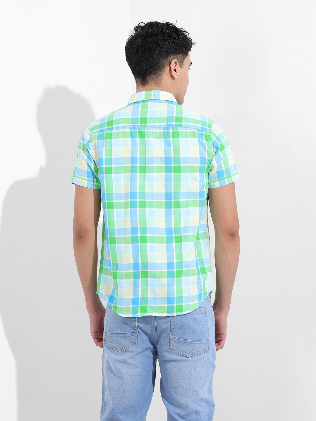 Men's Green Slim Fit Checked Casual Shirt