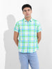 Men's Green Slim Fit Checked Casual Shirt