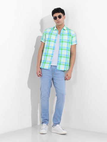Men's Green Slim Fit Checked Casual Shirt