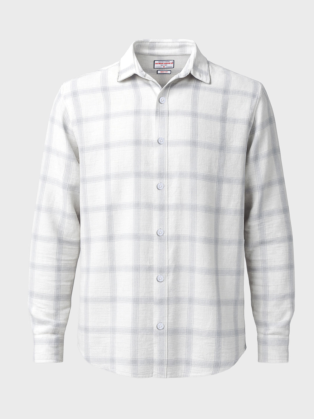 Men's White Relaxed Fit Checked Casual Shirt