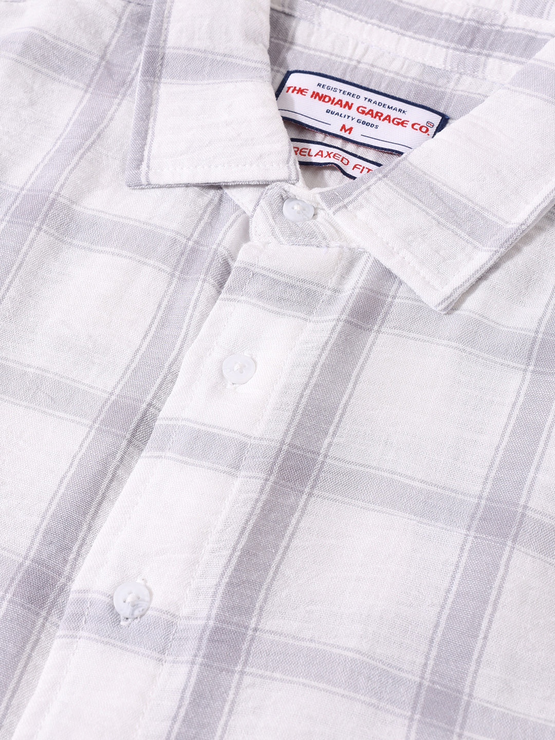 Men's White Relaxed Fit Checked Casual Shirt