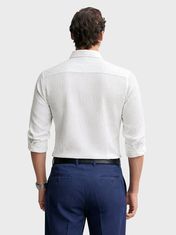 Men's White Slim Fit Textured Party Wear Shirt