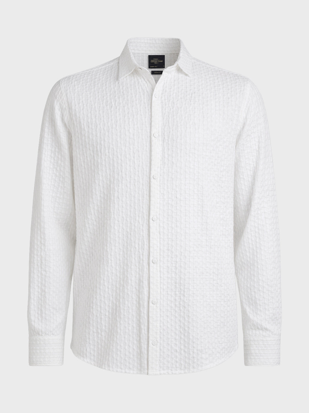 Men's White Slim Fit Textured Party Wear Shirt
