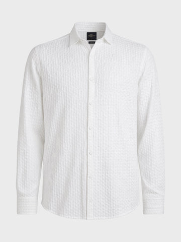 Men's White Slim Fit Textured Party Wear Shirt