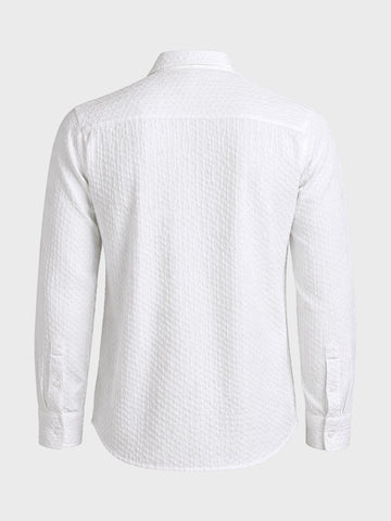 Men's White Slim Fit Textured Party Wear Shirt