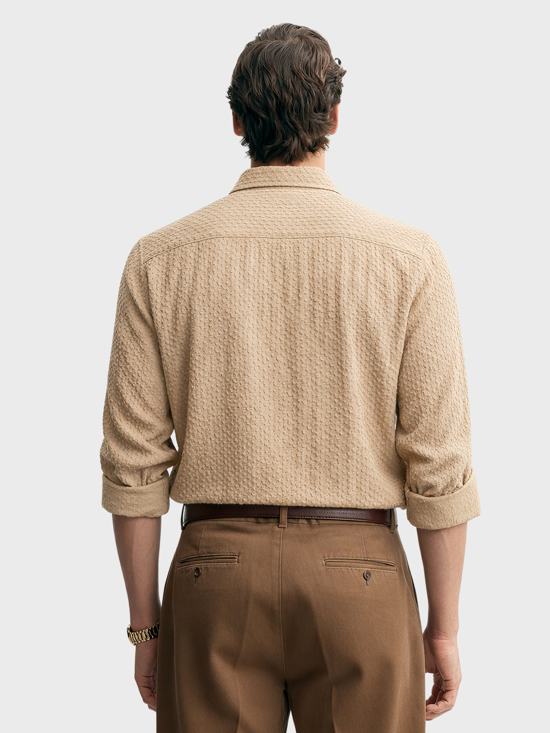 Men's Beige Slim Fit Textured Party Wear Shirt