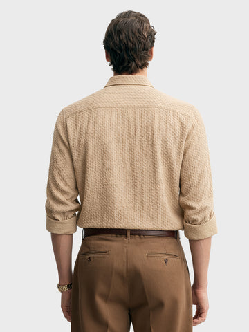 Men's Beige Slim Fit Textured Party Wear Shirt