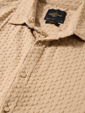 Men's Beige Slim Fit Textured Party Wear Shirt