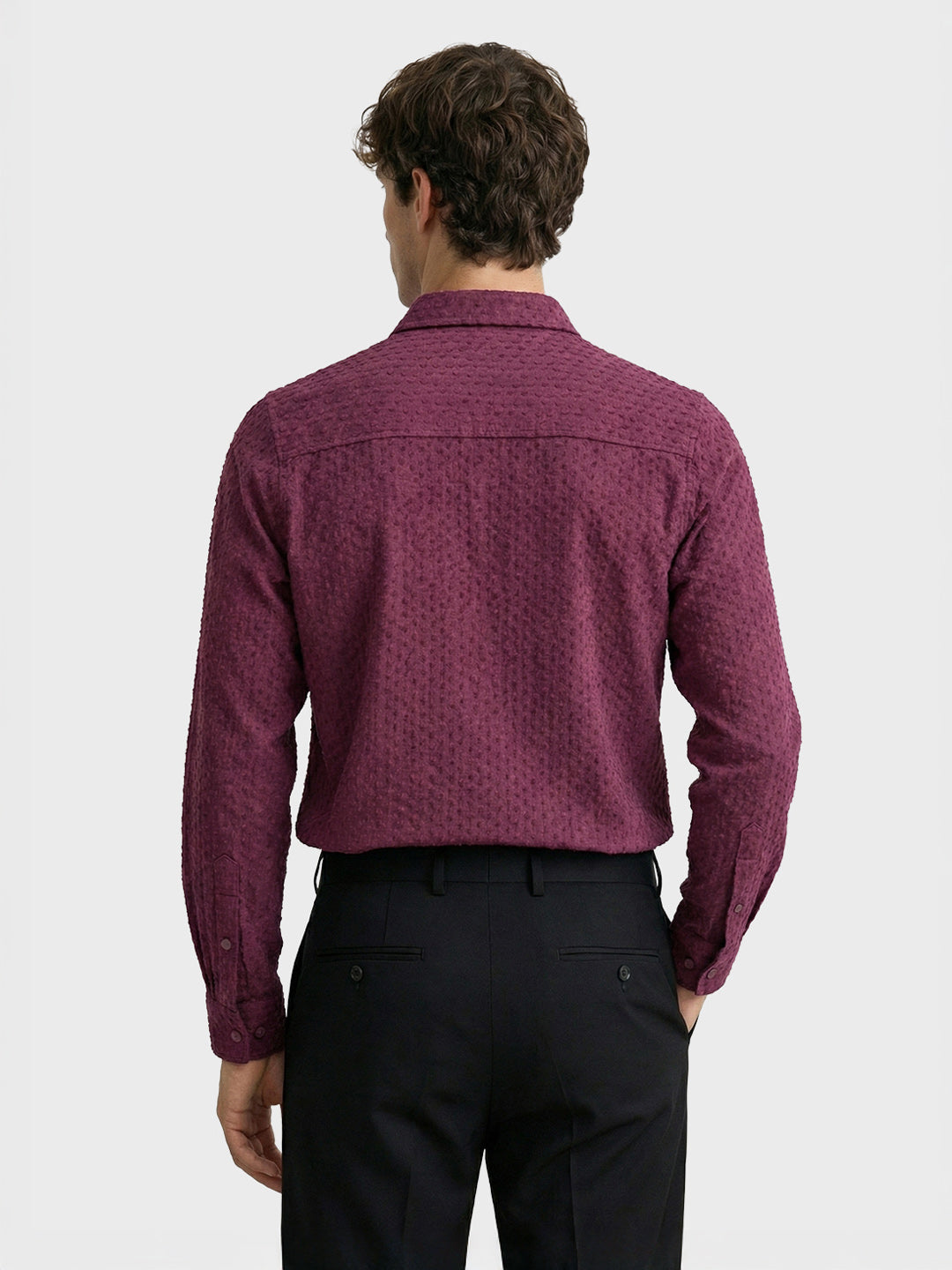 Men's Maroon Slim Fit Textured Party Wear Shirt