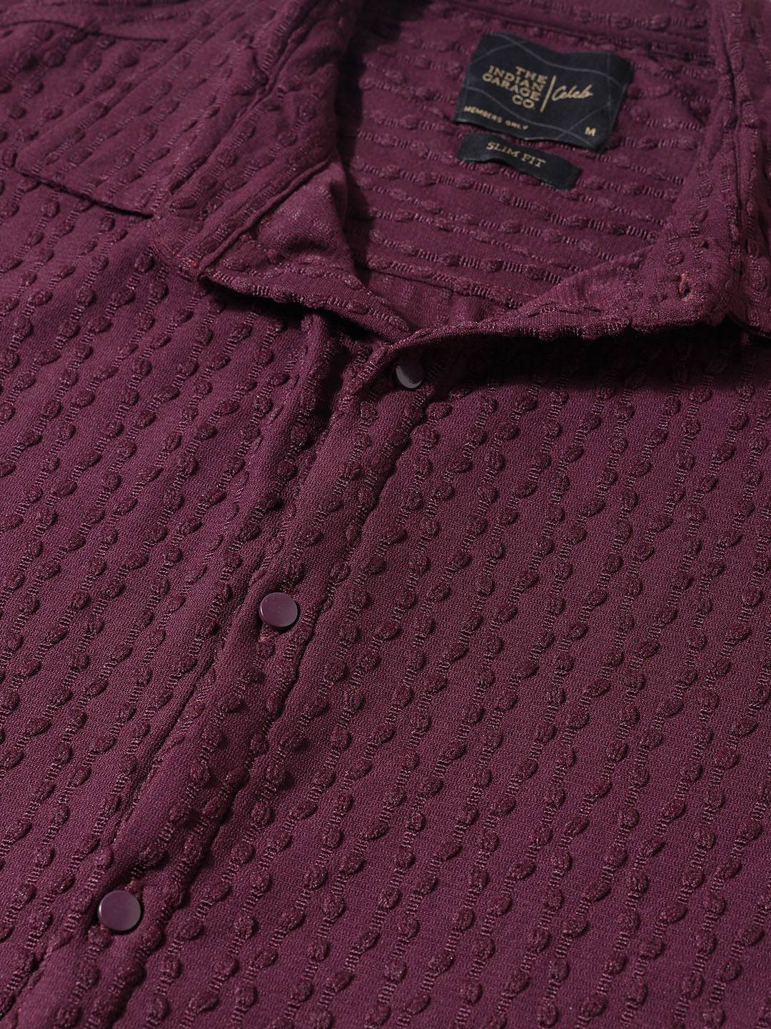 Men's Maroon Slim Fit Textured Party Wear Shirt