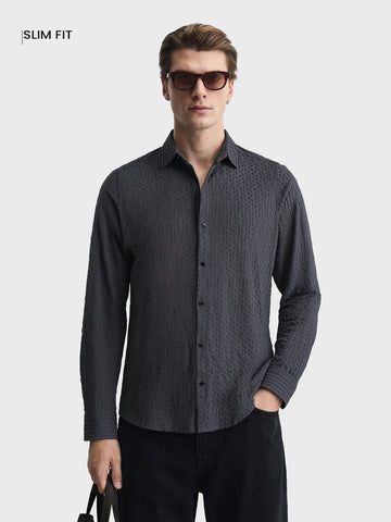 Men's Grey Slim Fit Solid Party Wear Shirt