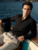 Men's Black Slim Fit Textured Party Wear Shirt