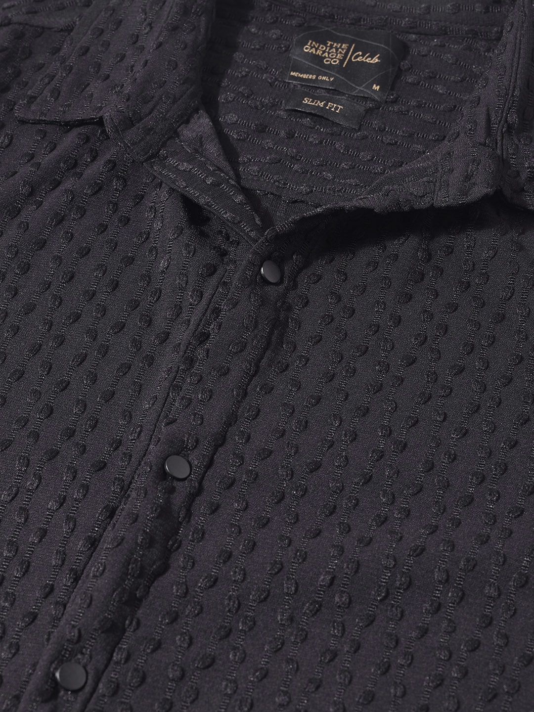 Men's Black Slim Fit Textured Party Wear Shirt