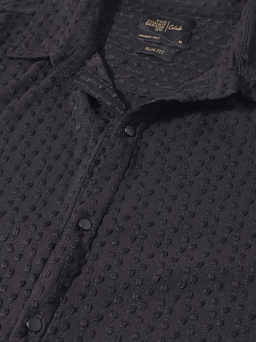 Men's Black Slim Fit Textured Party Wear Shirt
