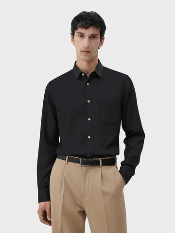 Men's Black Regular Fit Textured Party Wear Shirt