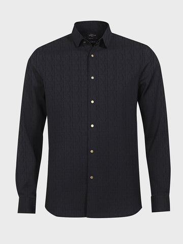 Men's Black Regular Fit Textured Party Wear Shirt