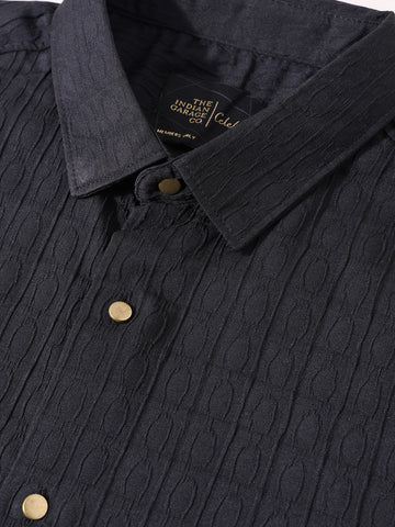 Men's Black Regular Fit Textured Party Wear Shirt