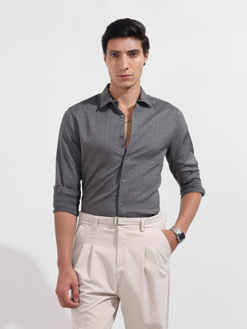 Men's Grey Regular Fit Textured Party Wear Shirt