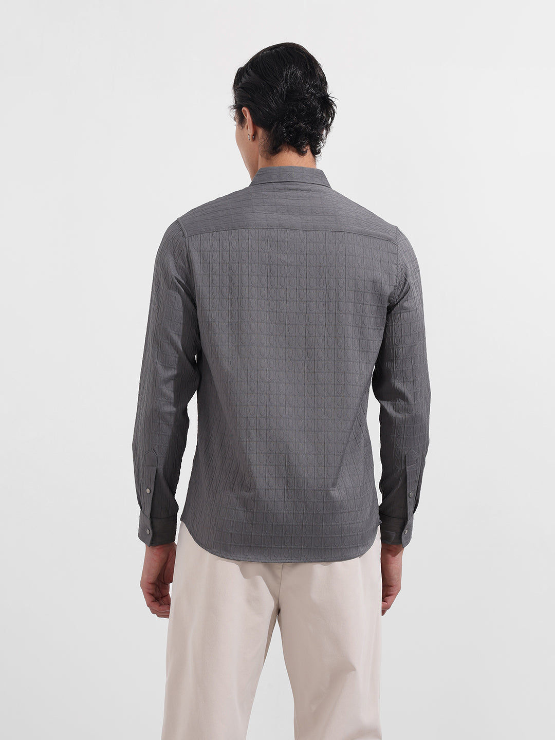 Men's Grey Regular Fit Textured Party Wear Shirt
