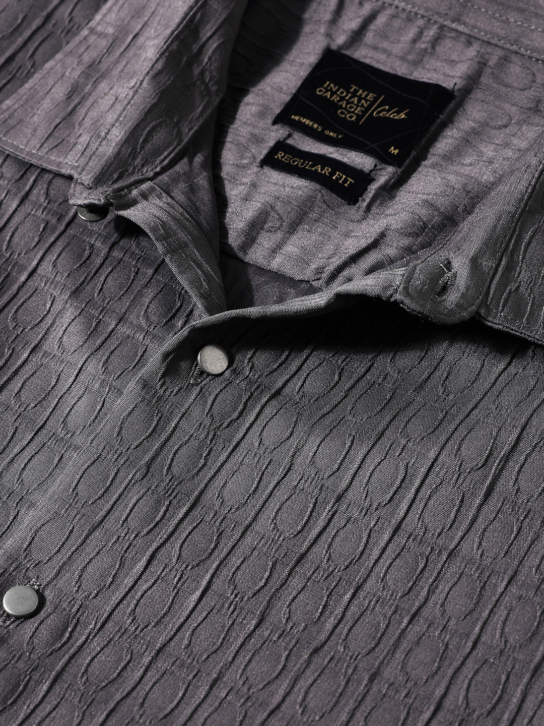 Men's Grey Regular Fit Textured Party Wear Shirt