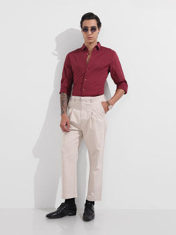 Men's Red Regular Fit Textured Party Wear Shirt