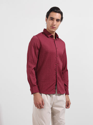 Men's Red Regular Fit Textured Party Wear Shirt