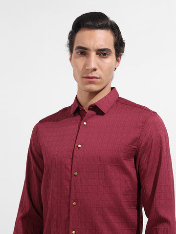 Men's Red Regular Fit Textured Party Wear Shirt